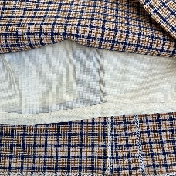 Vintage 80s Plaid Wool Blend Pencil Midi Skirt Tan/Blue Academia Preppy Sz XS - Picture 10 of 15